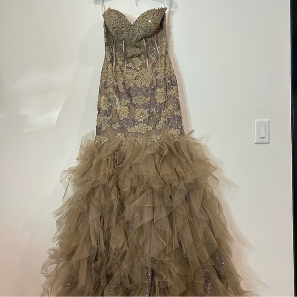 JOVANI PROM 6534 Strapless beaded glitter champagne & toffee gown size 8 - Picture 4 of 16